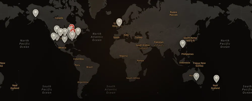 Dark map of the 36 cases Coffeehouse Crime covers