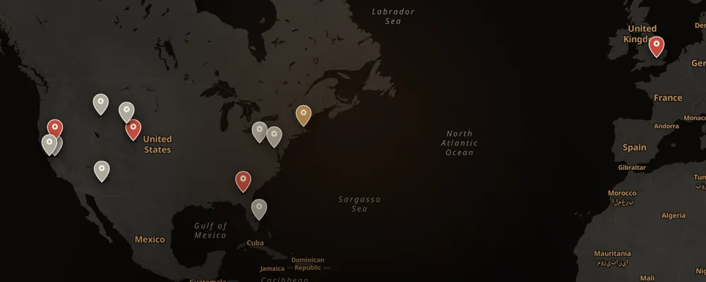 Dark map of the 38 cases Dateline NBC covers