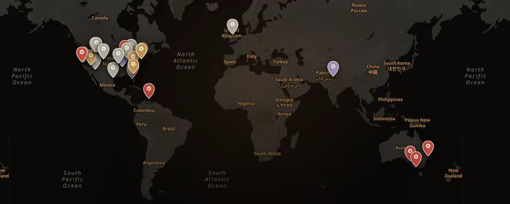 Dark map of the 55 cases Kendall Rae covers