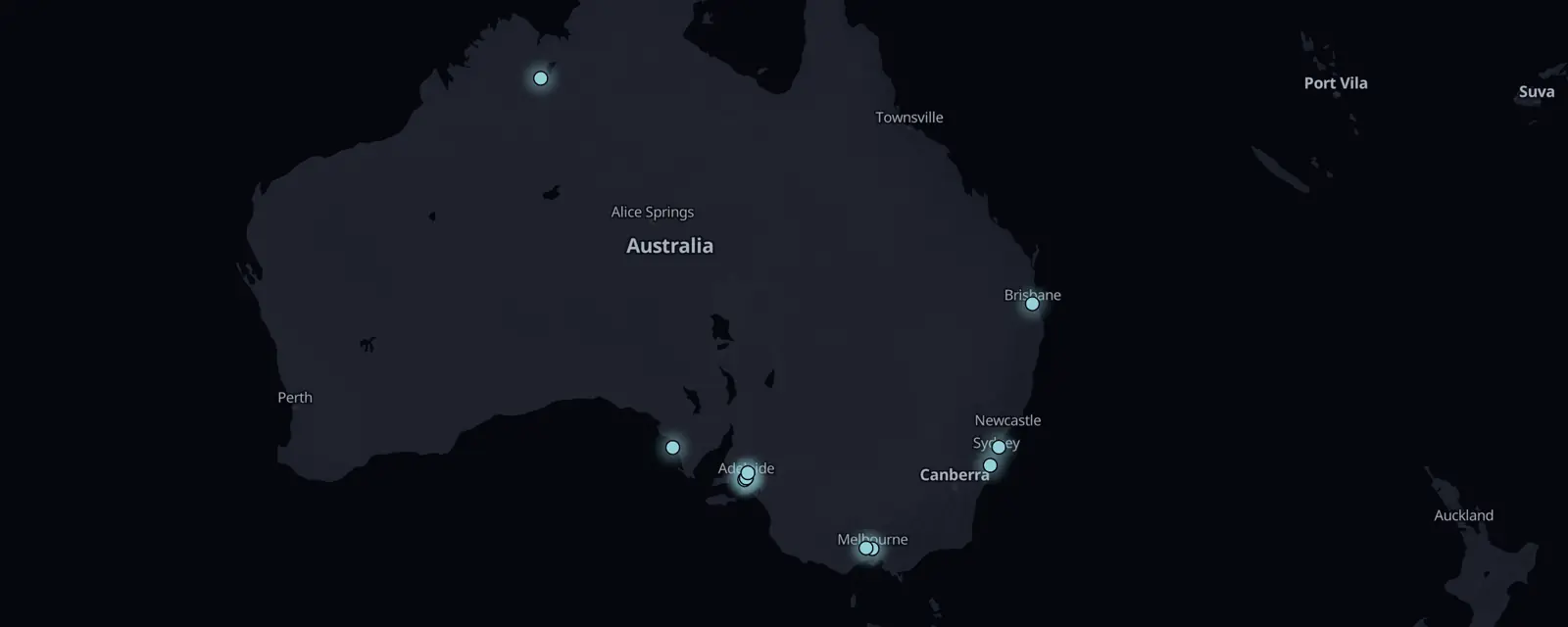 Map of the 11 case files in Australia, pinned by legal status