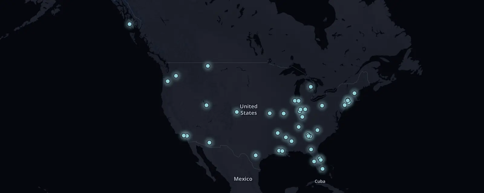 Map of the 40 case files in the US, pinned by legal status