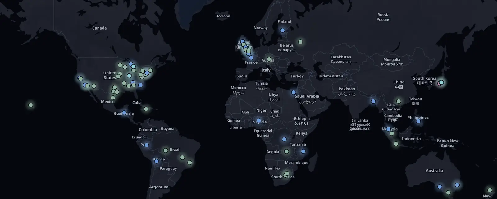 Map of the 81 case files on this page, pinned by legal status