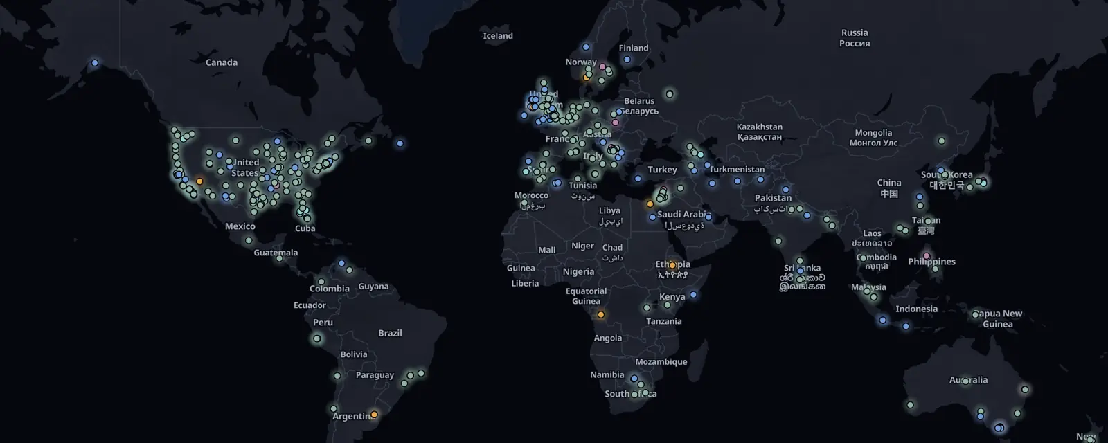 Map of the 371 case files on this page, pinned by legal status