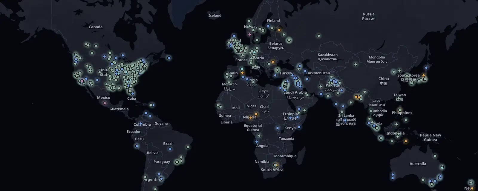 Map of the 563 case files on this page, pinned by legal status