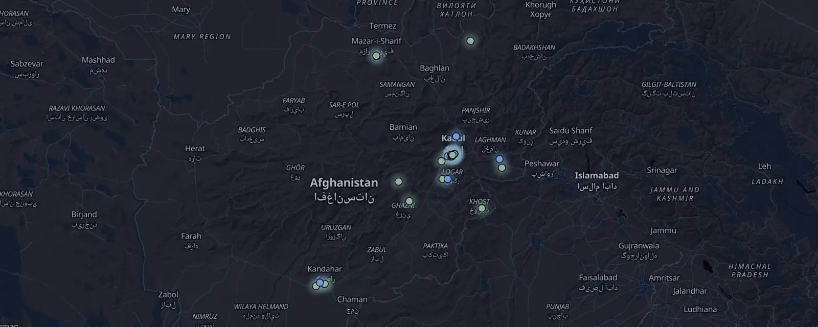 Map of the 35 case files in Afghanistan, pinned by legal status