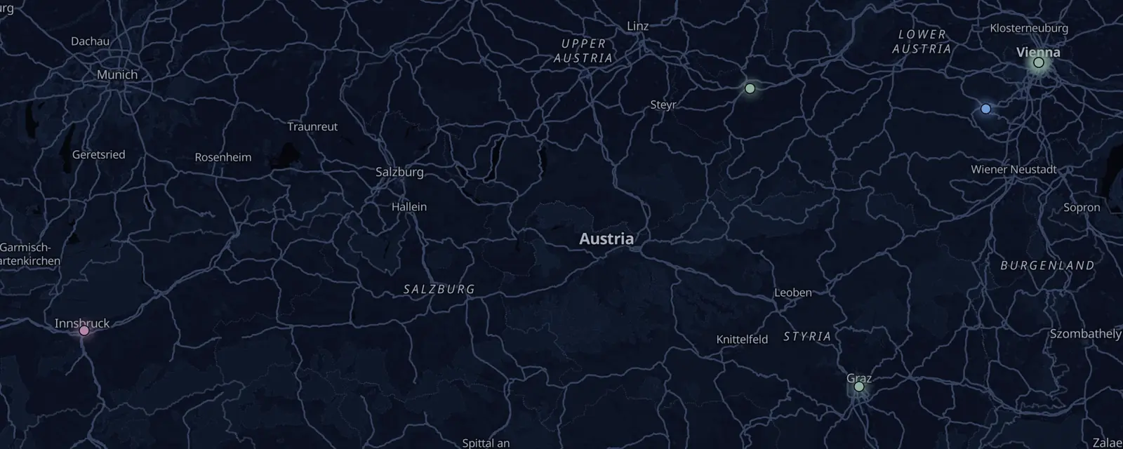Map of the 8 case files in Austria, pinned by legal status