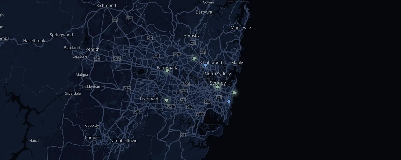 Map of the 8 case files in Sydney, pinned by legal status