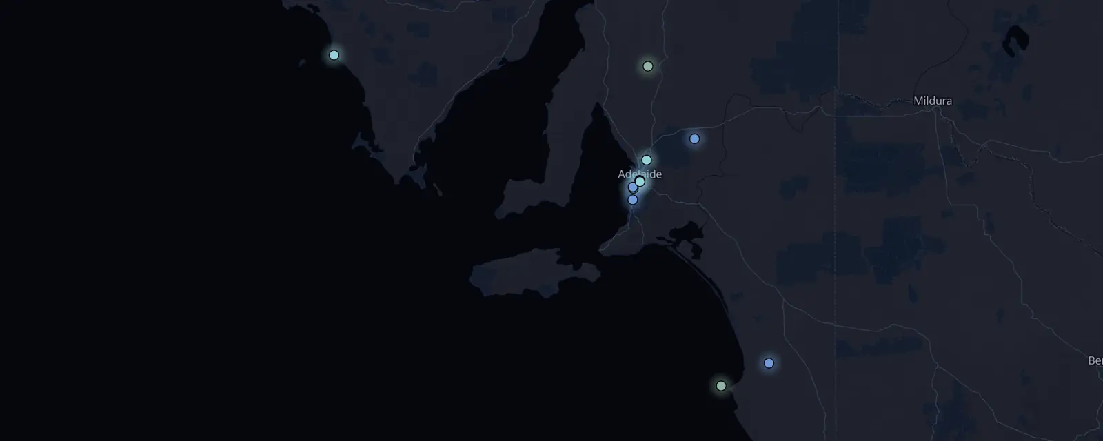 Map of the 12 case files in South Australia, pinned by legal status