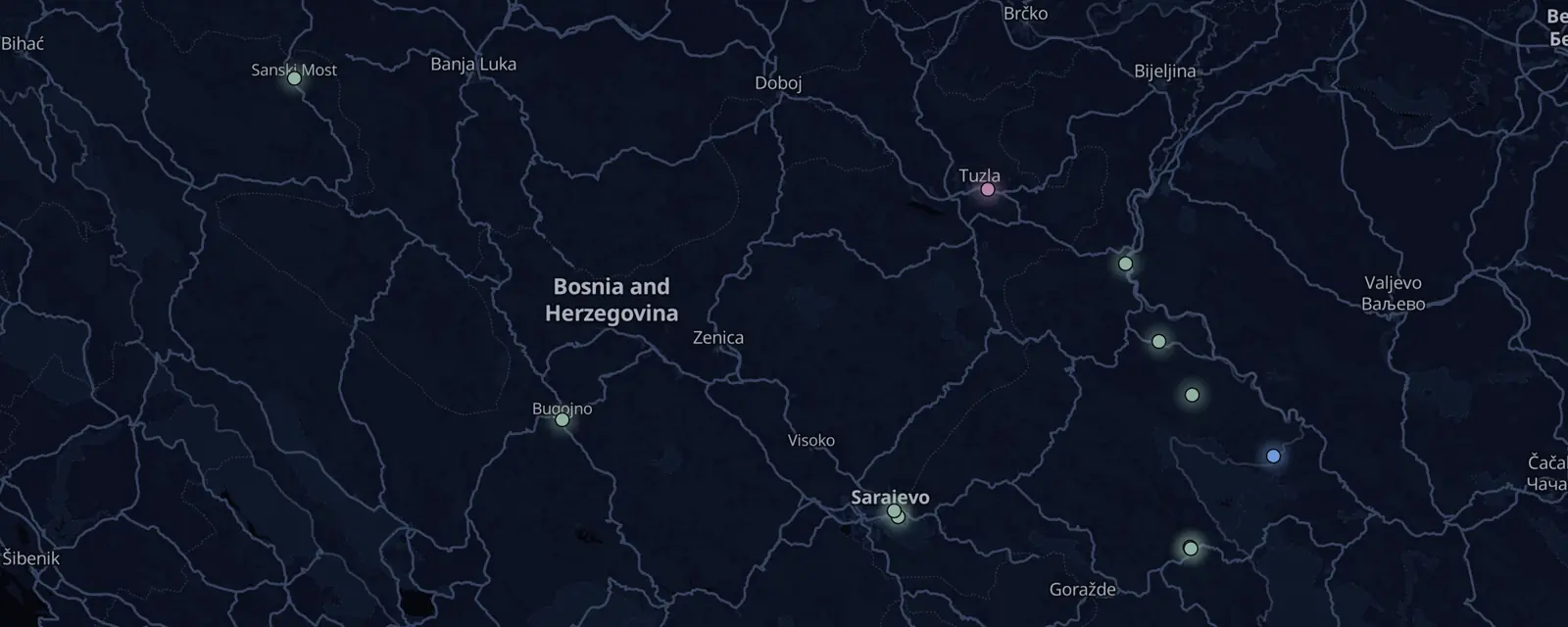 Map of the 11 case files in Bosnia & Herzegovina, pinned by legal status