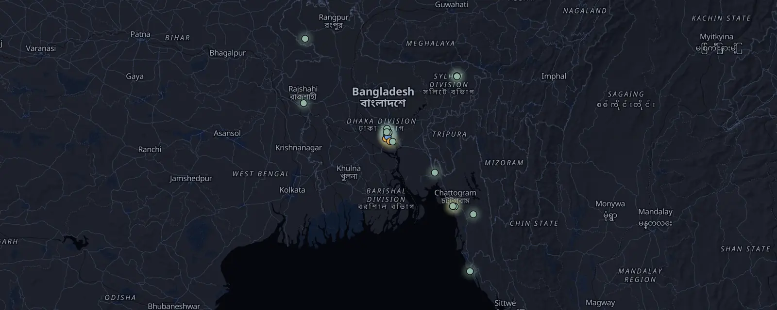 Map of the 23 case files in Bangladesh, pinned by legal status