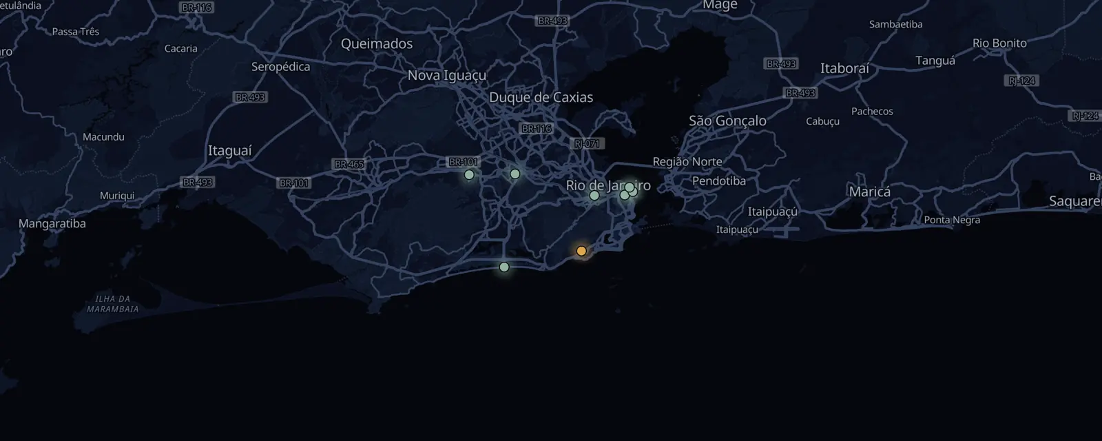 Map of the 8 case files in Rio de Janeiro, pinned by legal status