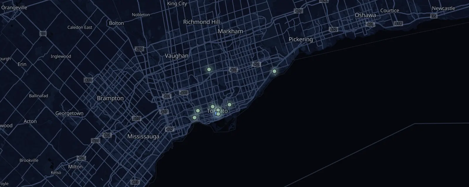 Map of the 10 case files in Toronto, pinned by legal status