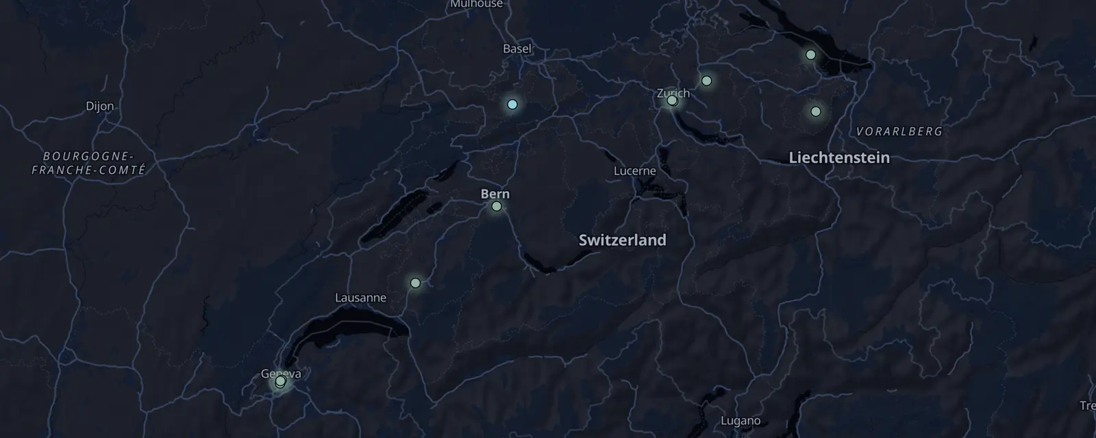 Map of the 11 case files in Switzerland, pinned by legal status