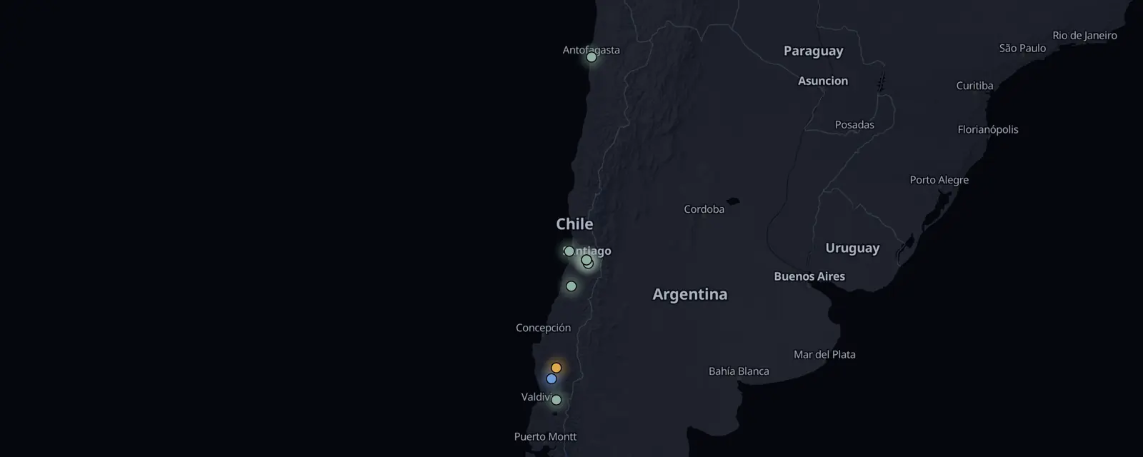 Map of the 11 case files in Chile, pinned by legal status