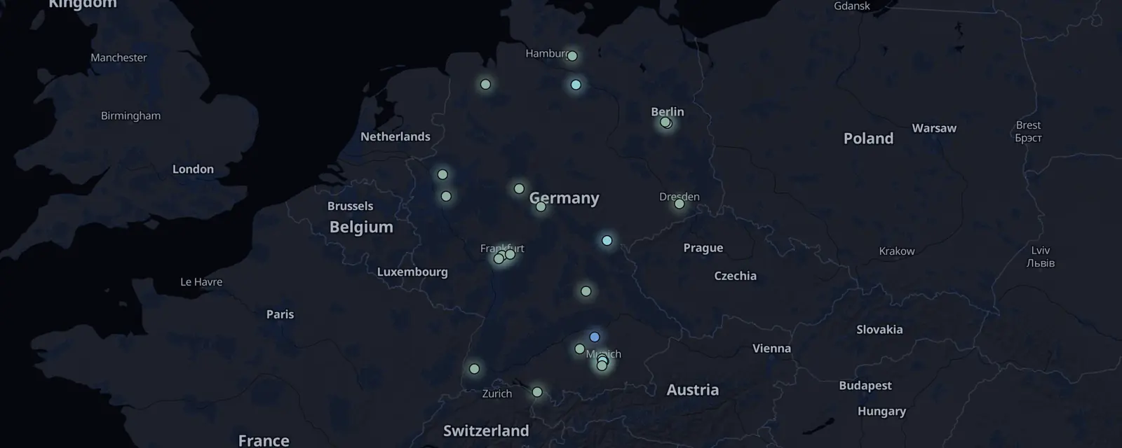 Map of the 24 case files in Germany, pinned by legal status
