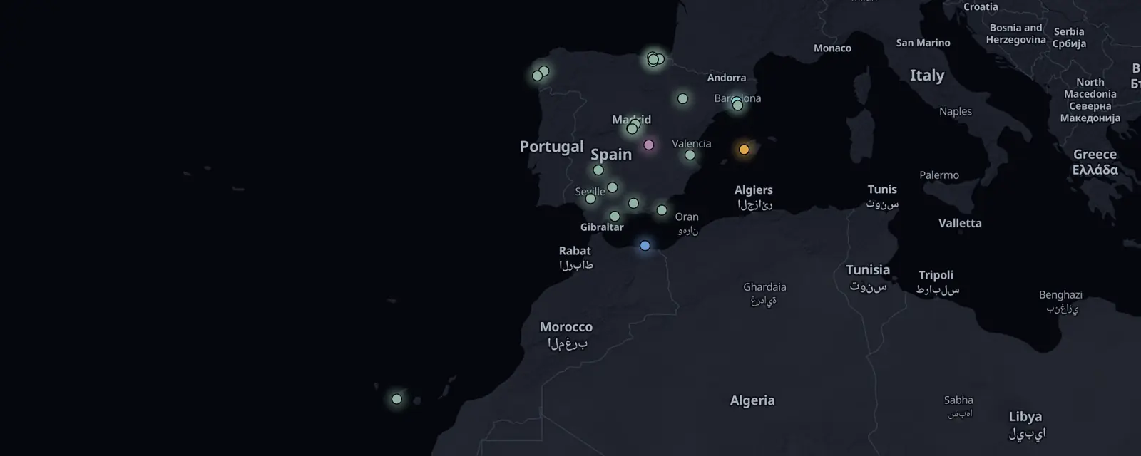 Map of the 23 case files in Spain, pinned by legal status