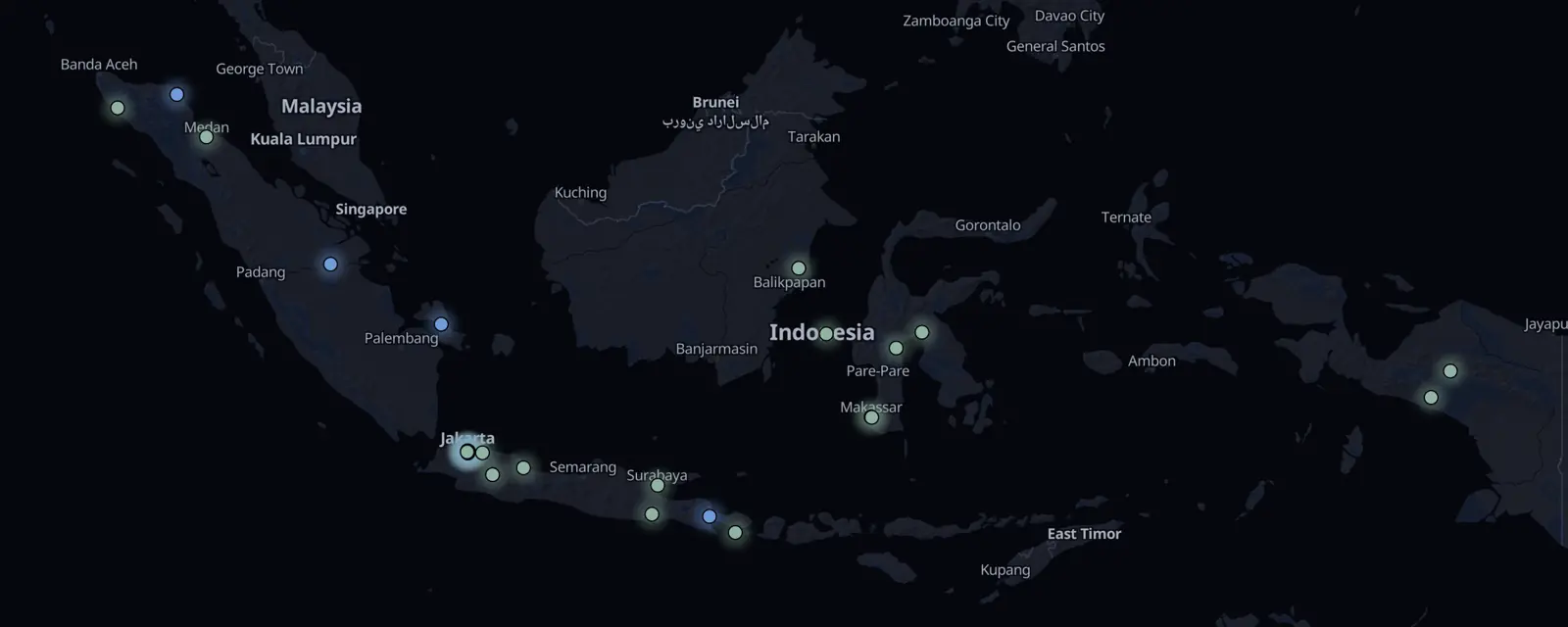 Map of the 31 case files in Indonesia, pinned by legal status