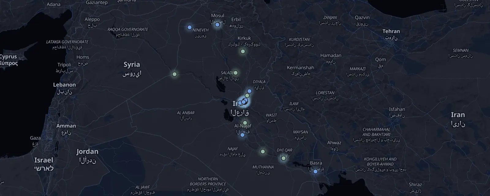 Map of the 36 case files in Iraq, pinned by legal status
