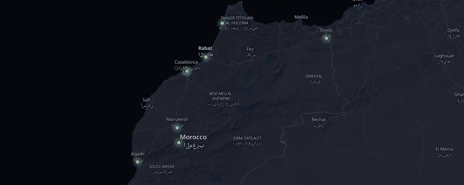 Map of the 8 case files in Morocco, pinned by legal status