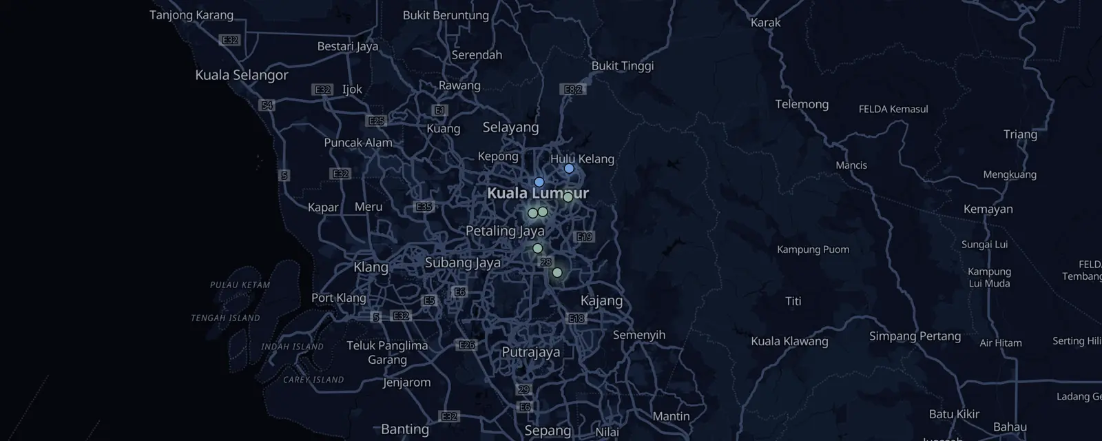 Map of the 8 case files in Kuala Lumpur, pinned by legal status
