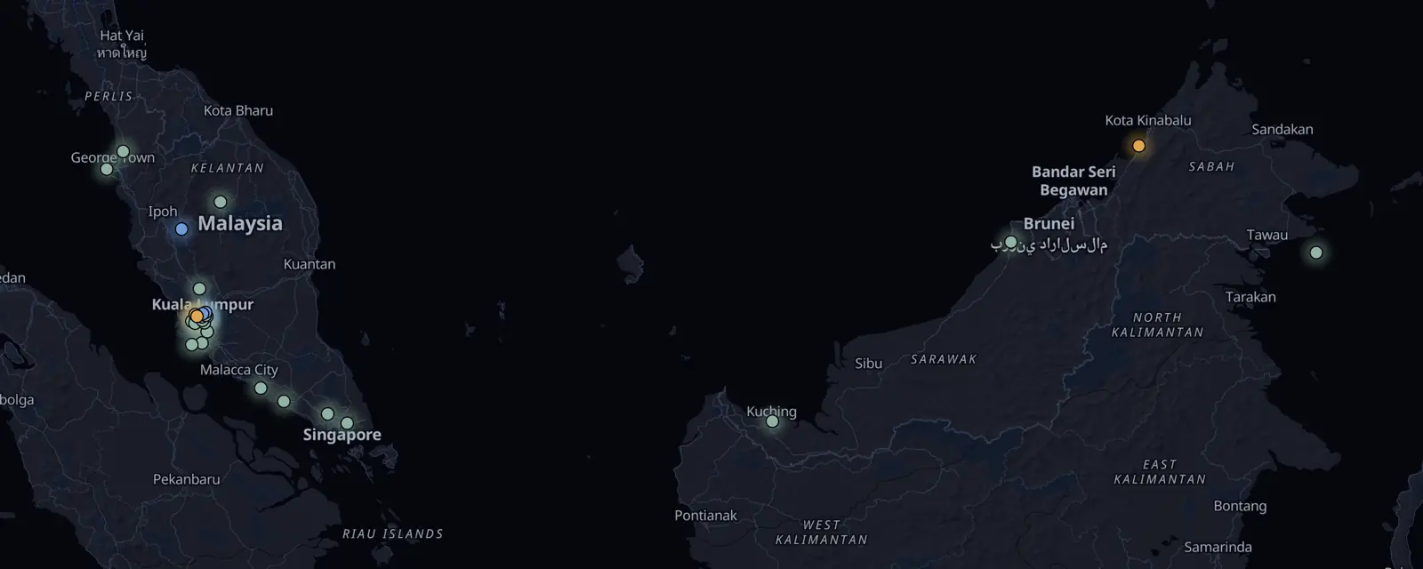 Map of the 30 case files in Malaysia, pinned by legal status