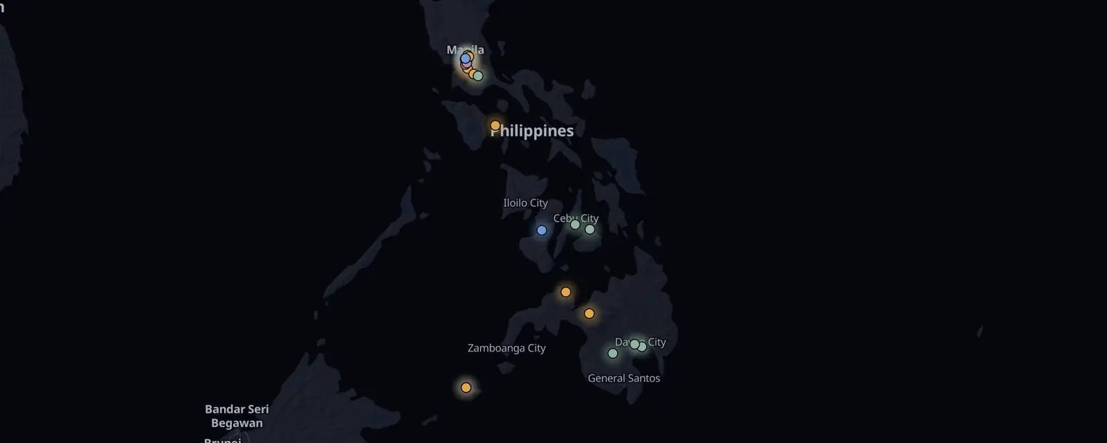 Map of the 24 case files in the Philippines, pinned by legal status