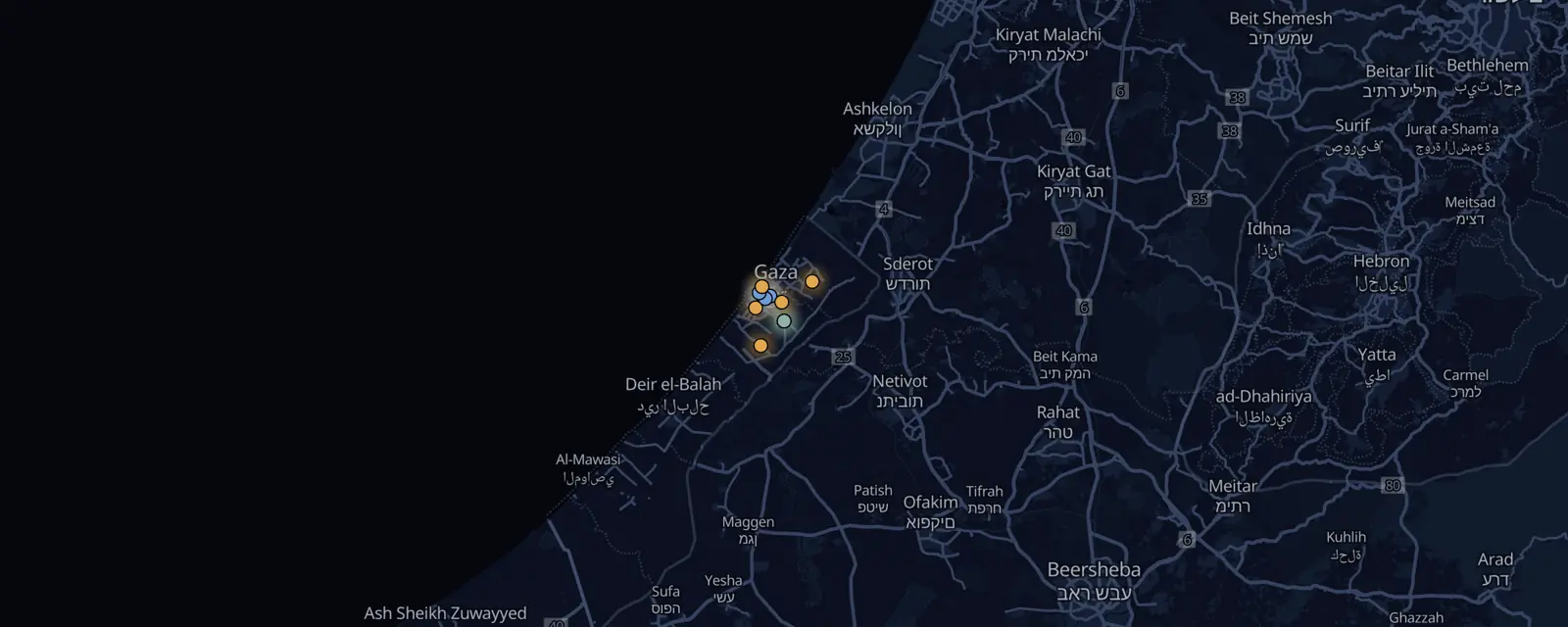 Map of the 11 case files in Gaza City, pinned by legal status