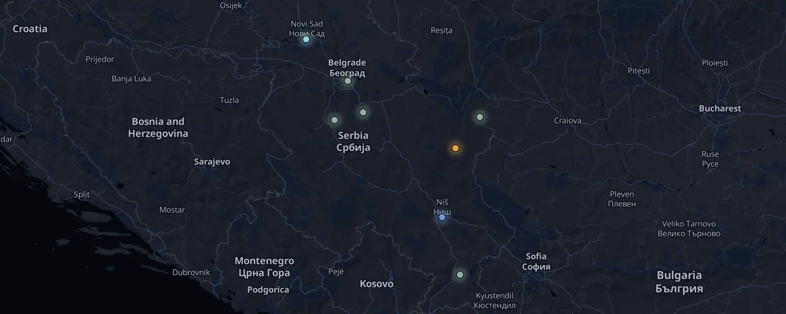 Map of the 8 case files in Serbia, pinned by legal status