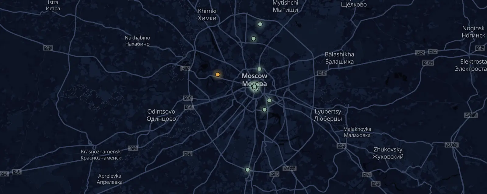 Map of the 14 case files in Moscow, pinned by legal status