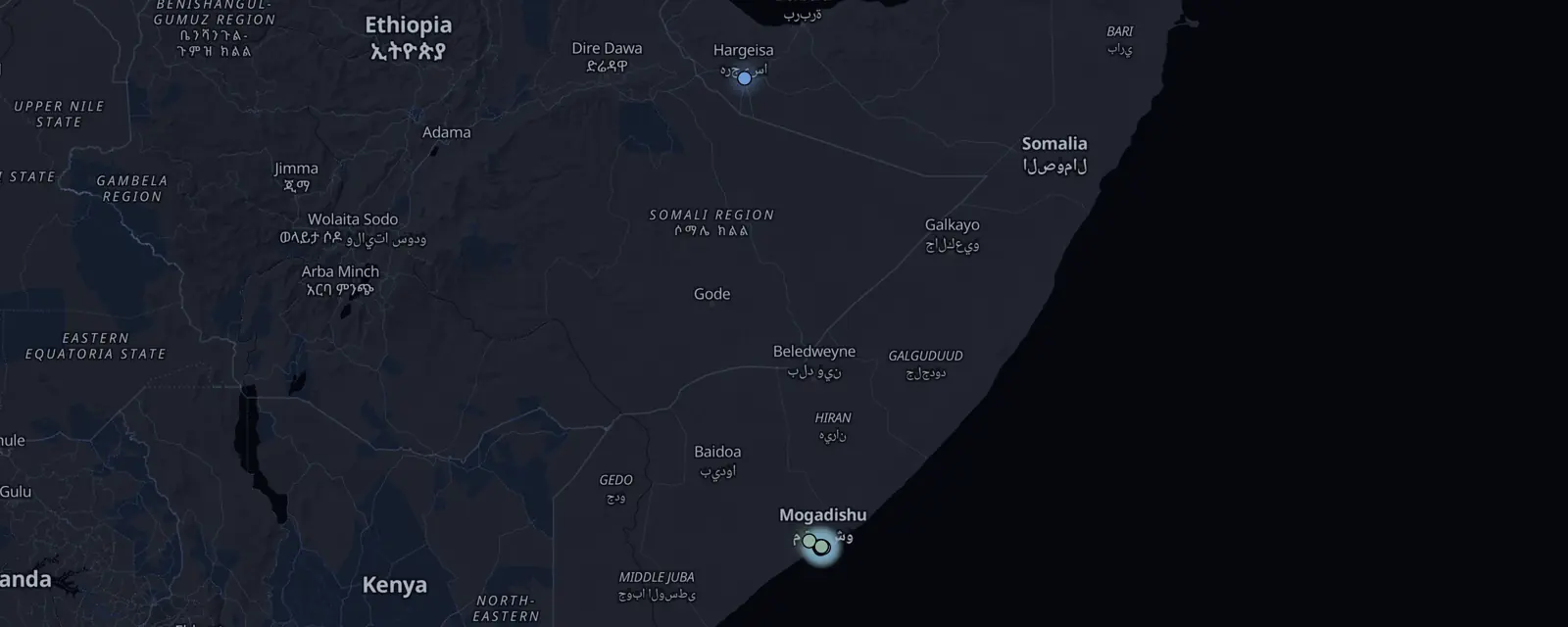 Map of the 14 case files in Somalia, pinned by legal status