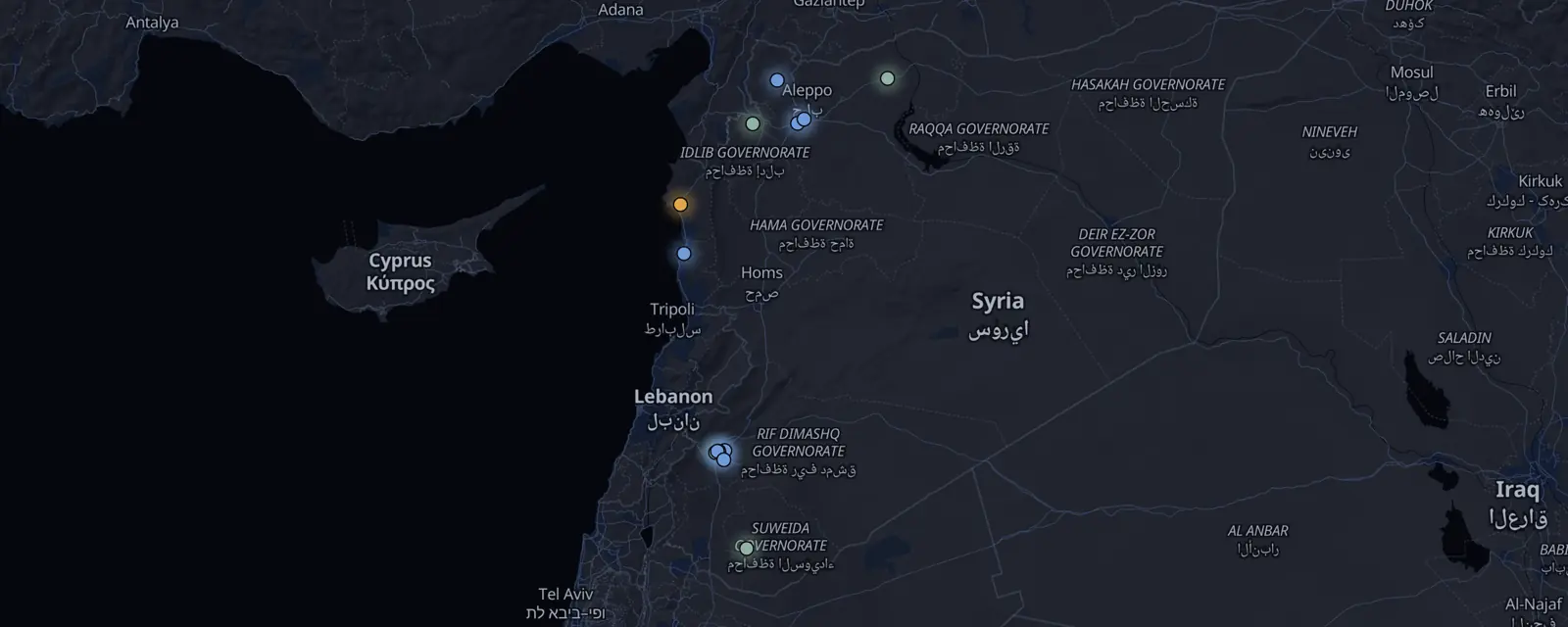 Map of the 13 case files in Syria, pinned by legal status