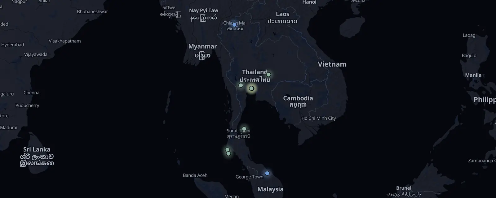 Map of the 12 case files in Thailand, pinned by legal status