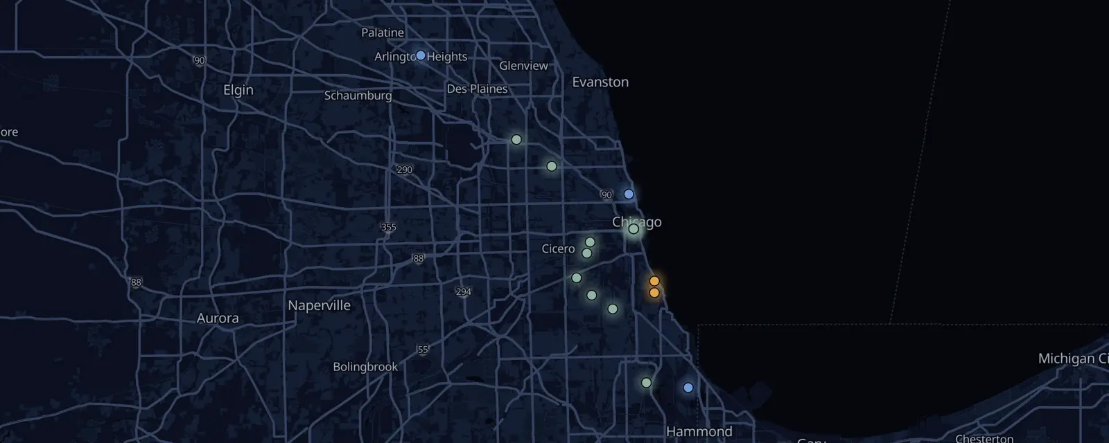 Map of the 17 case files in Chicago, pinned by legal status
