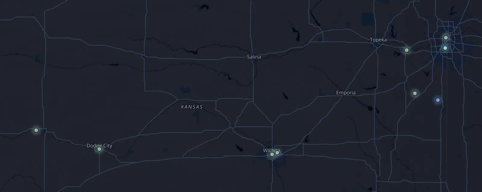 Map of the 10 case files in Kansas, pinned by legal status