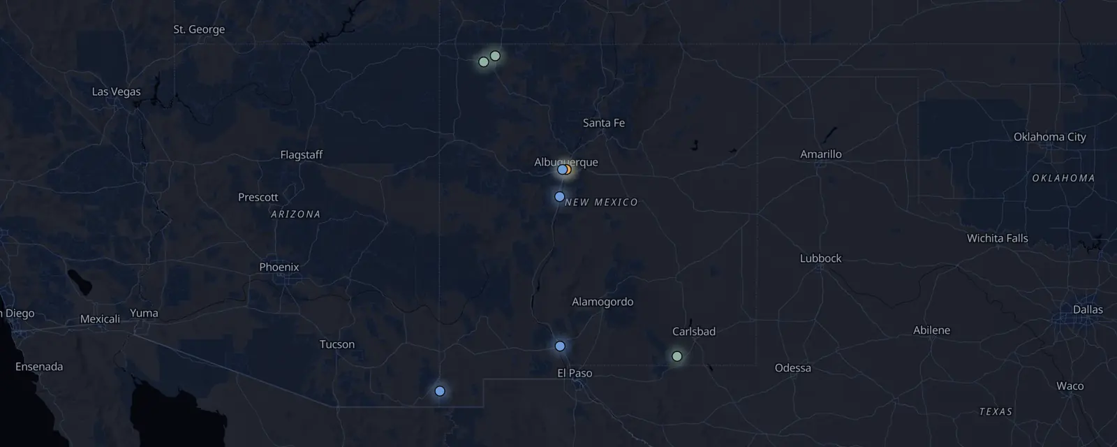 Map of the 9 case files in New Mexico, pinned by legal status
