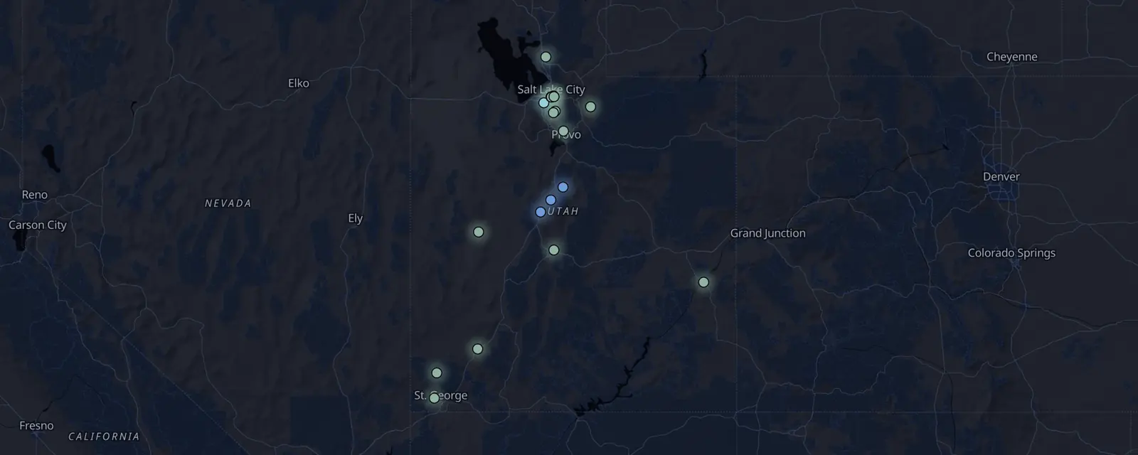 Map of the 19 case files in Utah, pinned by legal status