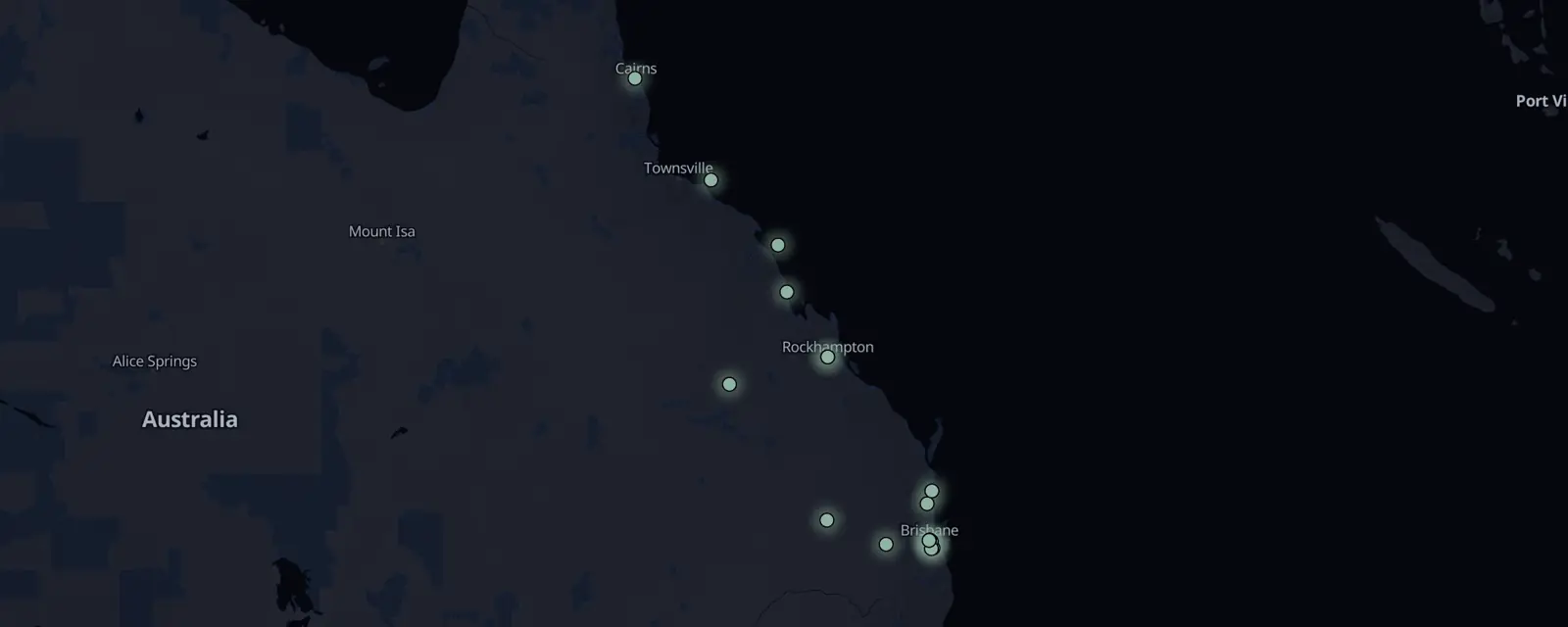 Map of the 16 case files in Queensland, pinned by legal status
