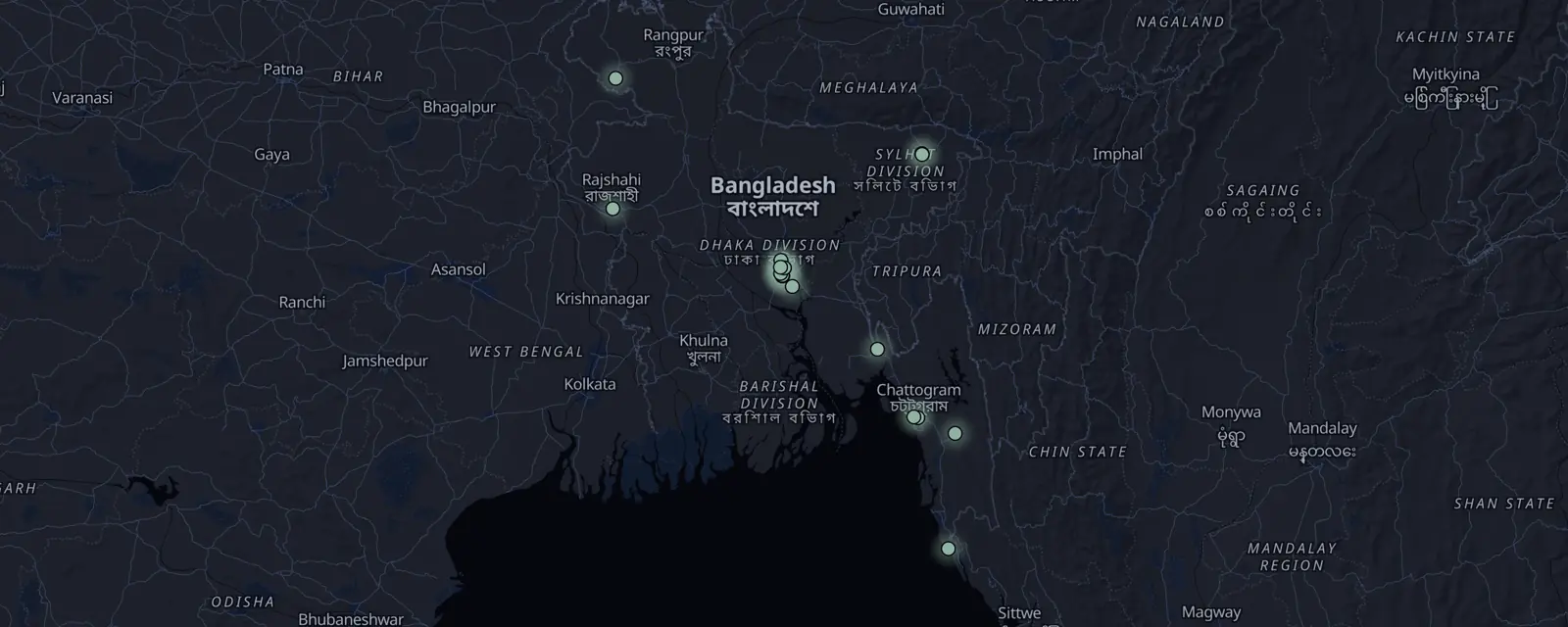 Map of the 18 case files in Bangladesh, pinned by legal status