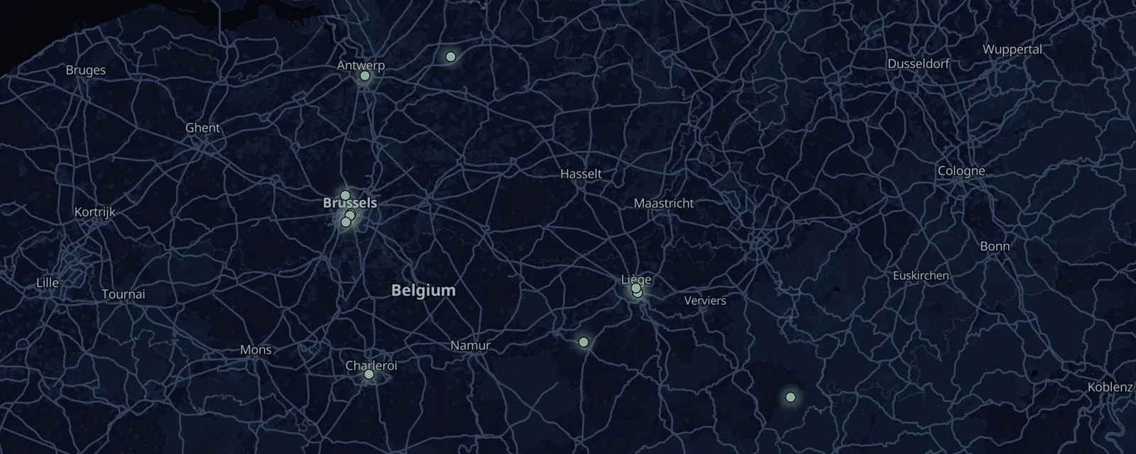 Map of the 11 case files in Belgium, pinned by legal status