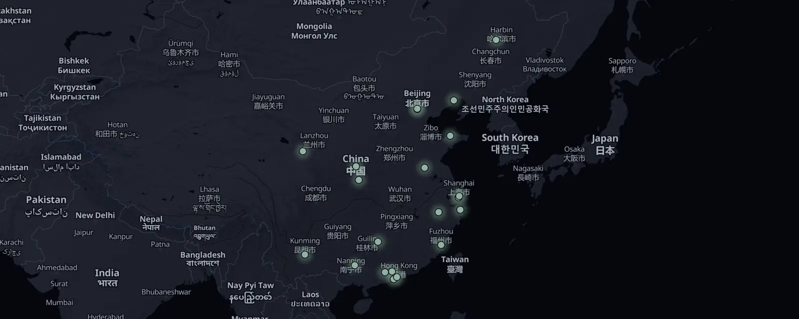 Map of the 21 case files in China, pinned by legal status