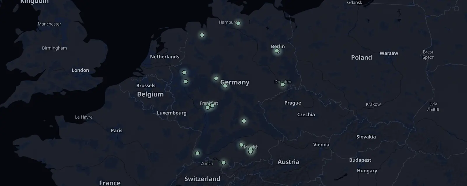 Map of the 19 case files in Germany, pinned by legal status