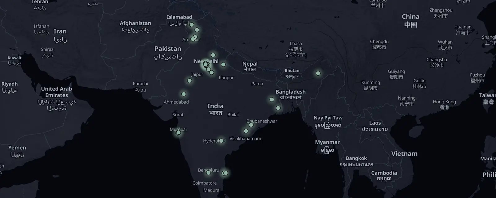 Map of the 31 case files in India, pinned by legal status