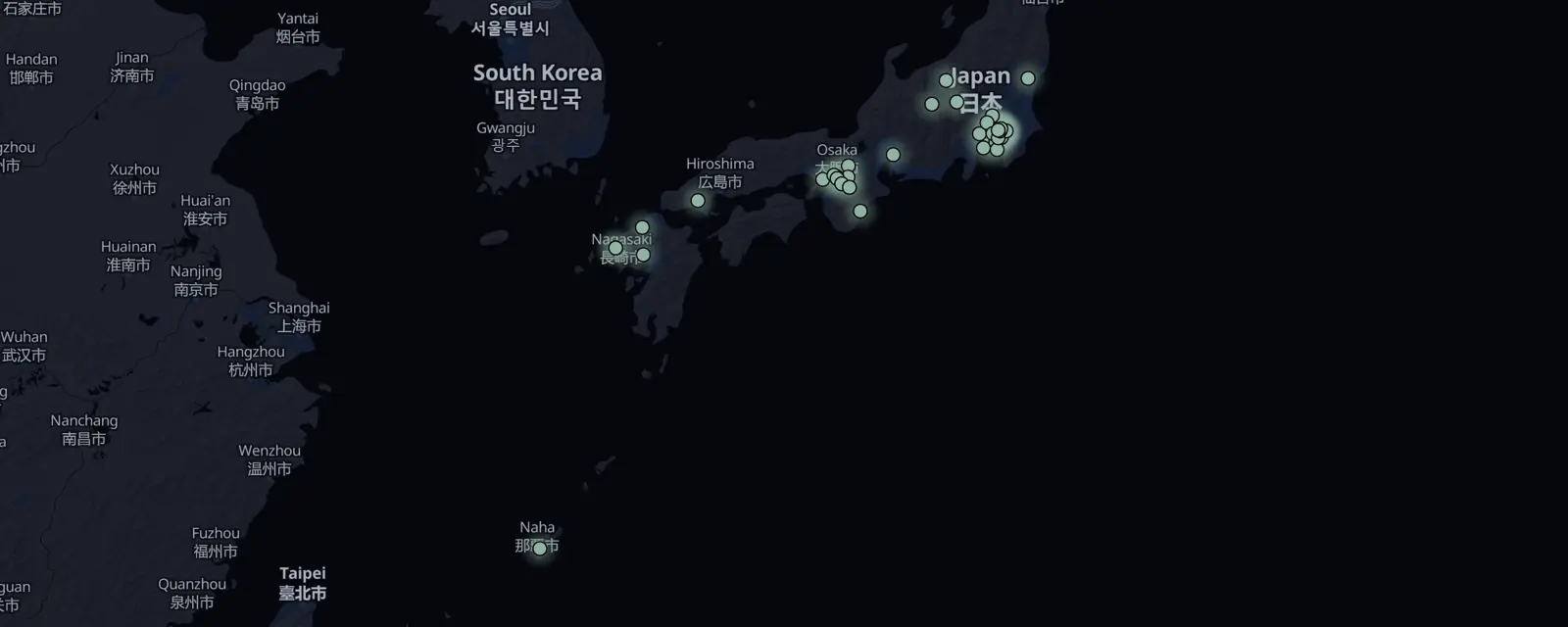 Map of the 41 case files in Japan, pinned by legal status