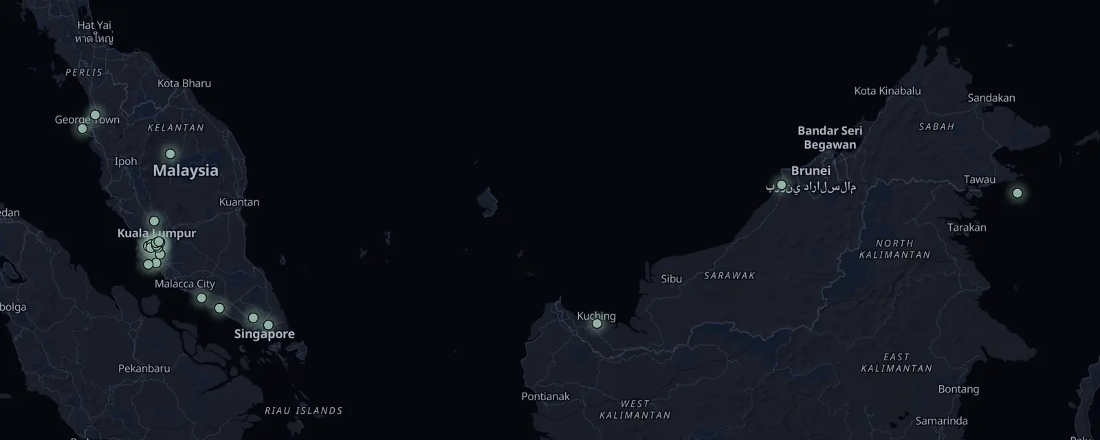 Map of the 23 case files in Malaysia, pinned by legal status