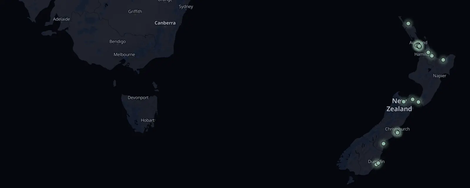 Map of the 22 case files in New Zealand, pinned by legal status