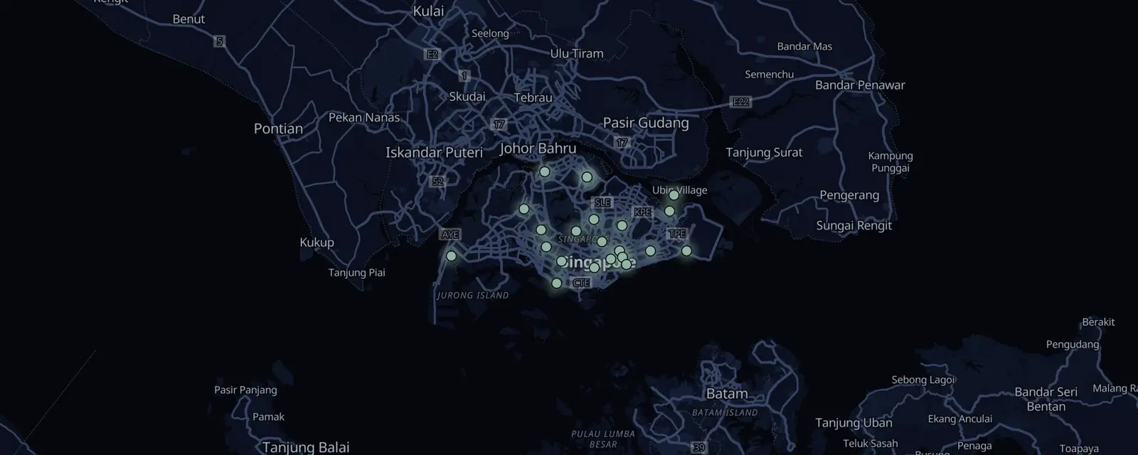 Map of the 22 case files in Singapore, pinned by legal status