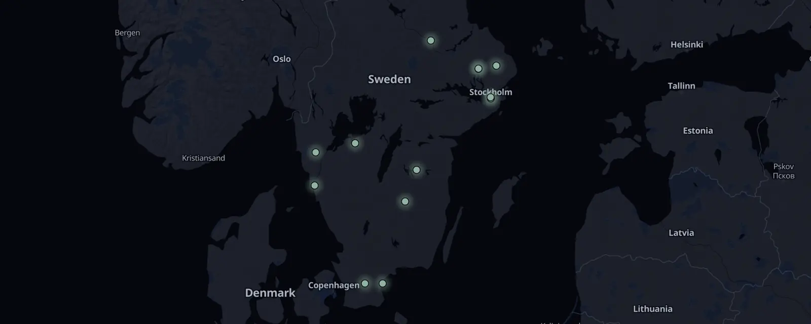 Map of the 13 case files in Sweden, pinned by legal status
