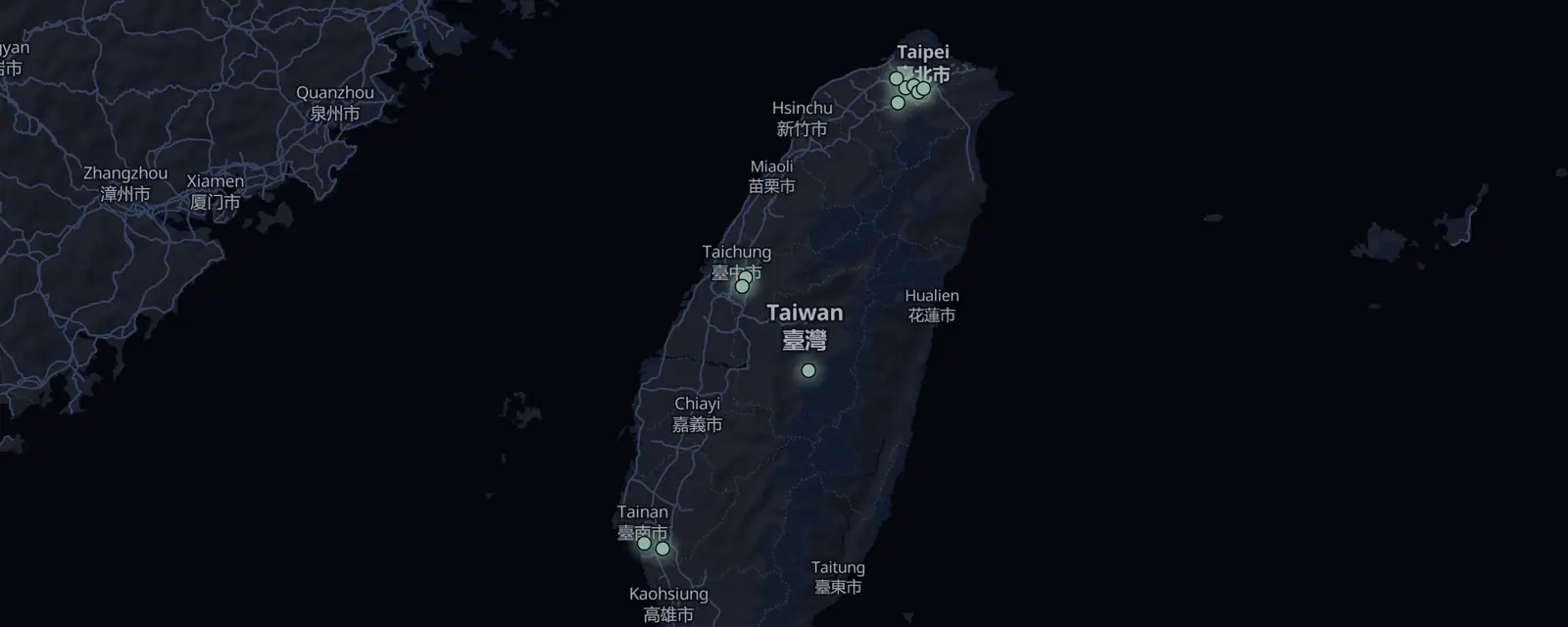 Map of the 11 case files in Taiwan, pinned by legal status