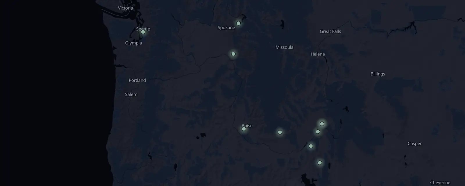 Map of the 10 case files in Idaho, pinned by legal status