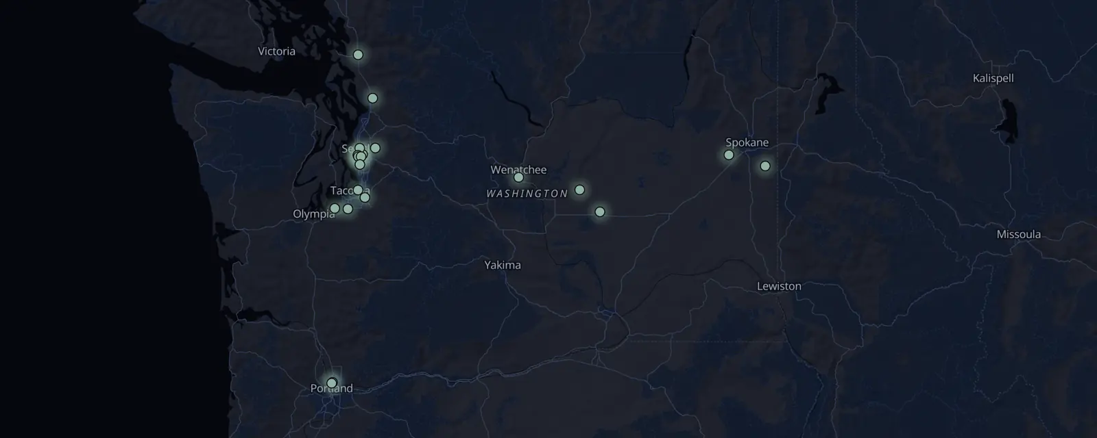 Map of the 22 case files in Washington, pinned by legal status